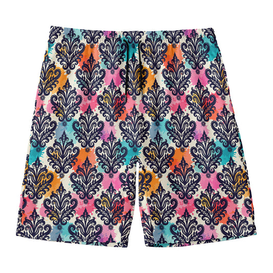 Colorful Damask Pattern Print Men's Swim Trunks
