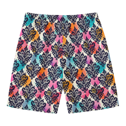 Colorful Damask Pattern Print Men's Swim Trunks