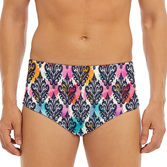 Colorful Damask Pattern Print Men's Triangle Swim Briefs