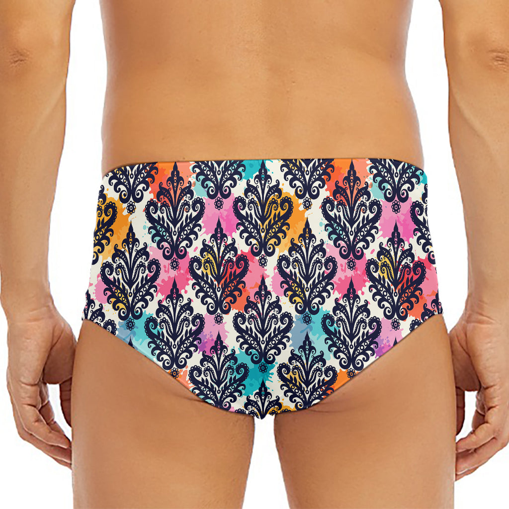 Colorful Damask Pattern Print Men's Triangle Swim Briefs