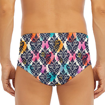 Colorful Damask Pattern Print Men's Triangle Swim Briefs