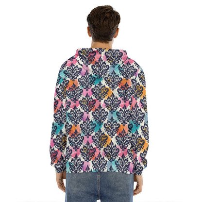Colorful Damask Pattern Print Men's Velvet Pullover Hoodie