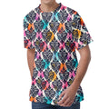 Colorful Damask Pattern Print Men's Velvet T-Shirt