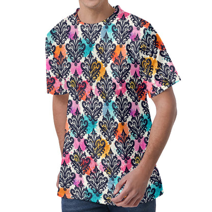 Colorful Damask Pattern Print Men's Velvet T-Shirt