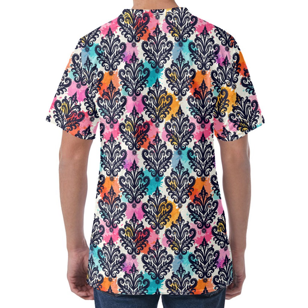 Colorful Damask Pattern Print Men's Velvet T-Shirt