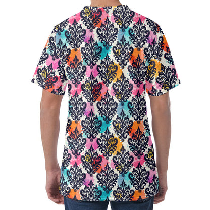 Colorful Damask Pattern Print Men's Velvet T-Shirt