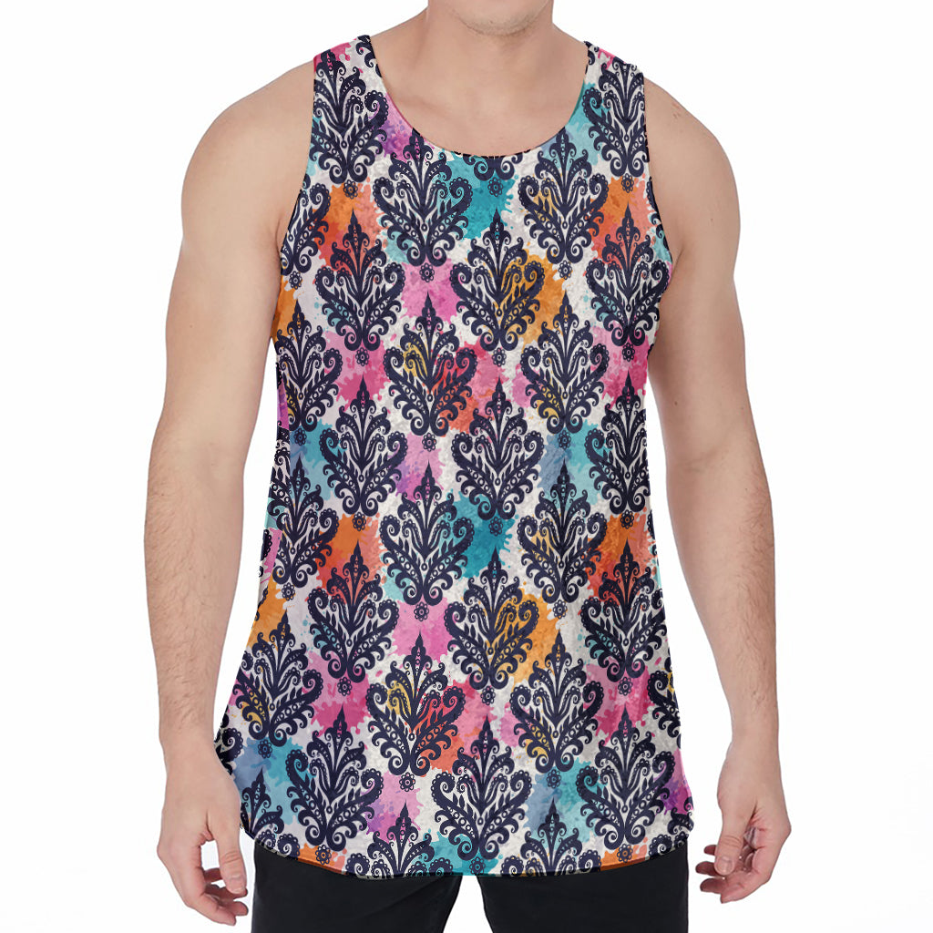 Colorful Damask Pattern Print Men's Velvet Tank Top