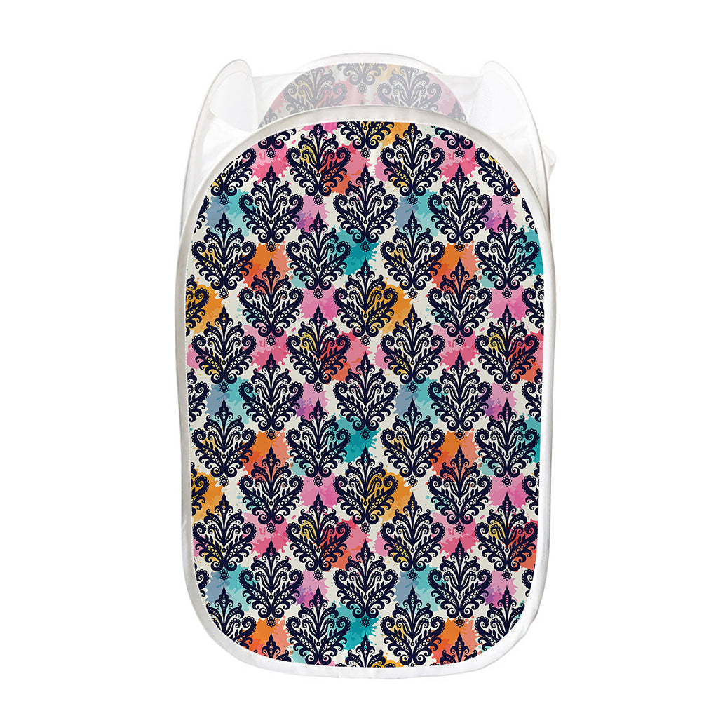 Colorful Damask Pattern Print Mesh Laundry Hamper
