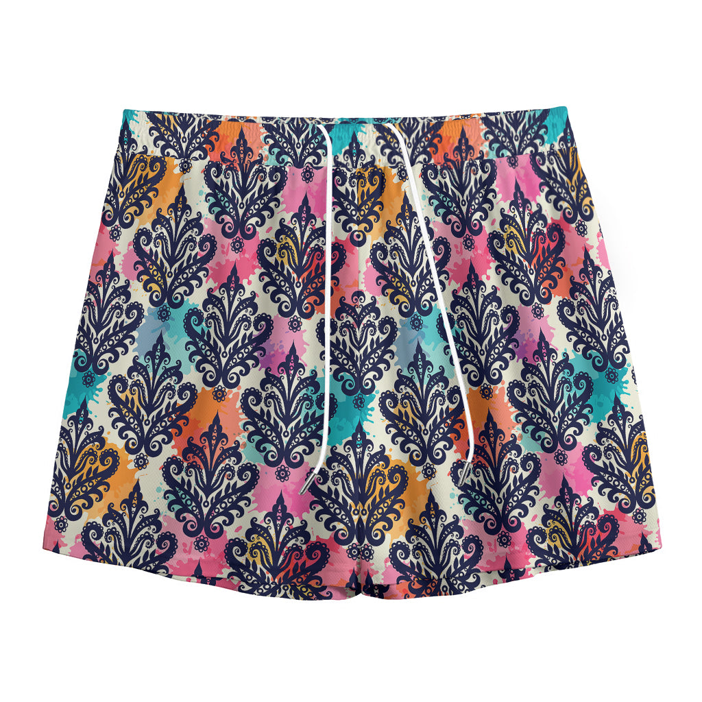 Colorful Damask Pattern Print Mesh Shorts