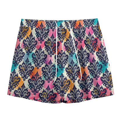 Colorful Damask Pattern Print Mesh Shorts