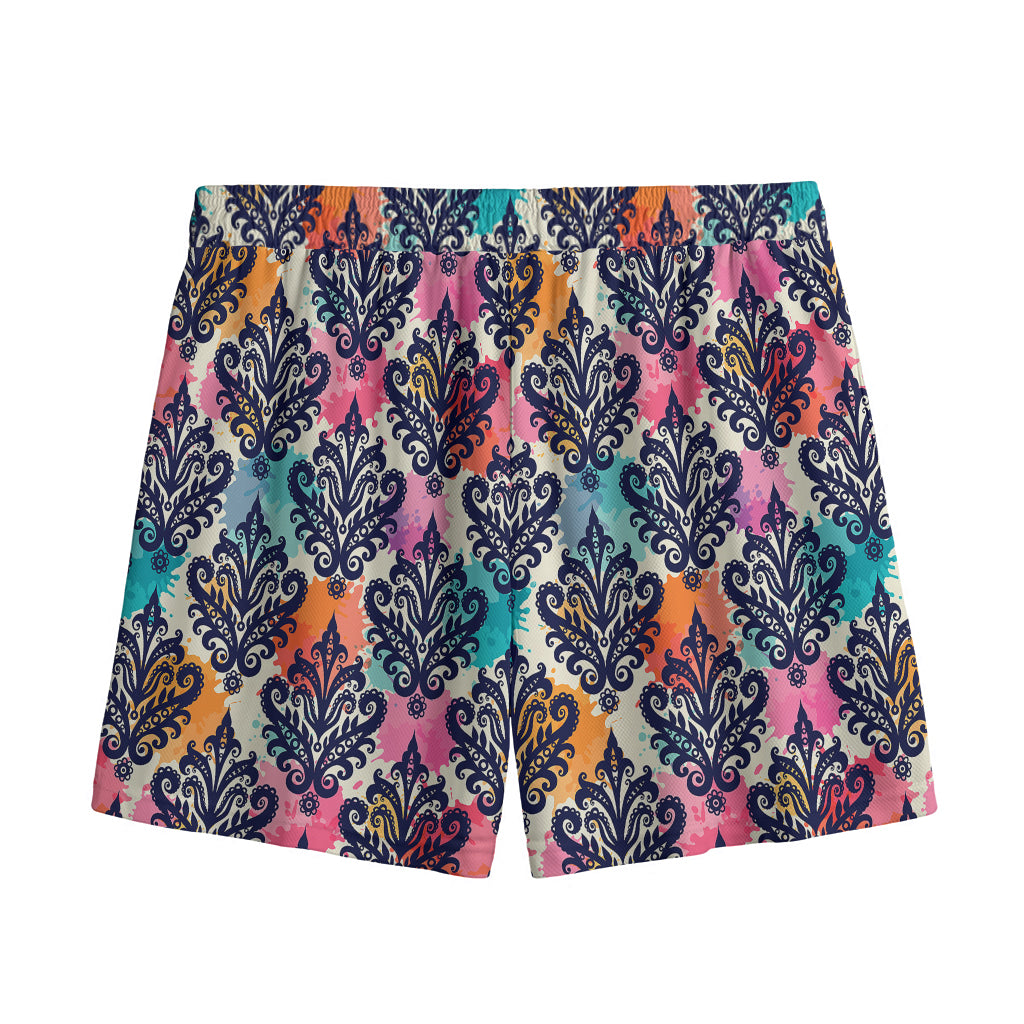Colorful Damask Pattern Print Mesh Shorts