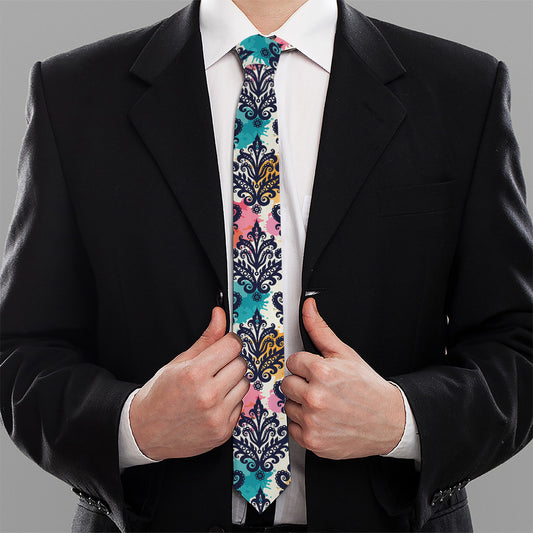 Colorful Damask Pattern Print Necktie