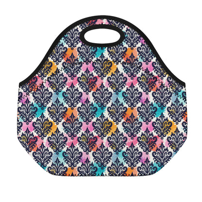 Colorful Damask Pattern Print Neoprene Lunch Bag