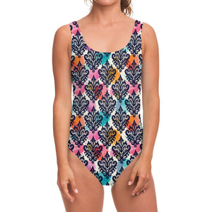 Colorful Damask Pattern Print One Piece Swimsuit