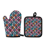 Colorful Damask Pattern Print Oven Mitt And Pot Holder Set