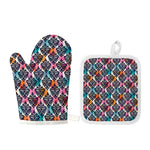 Colorful Damask Pattern Print Oven Mitt And Pot Holder Set