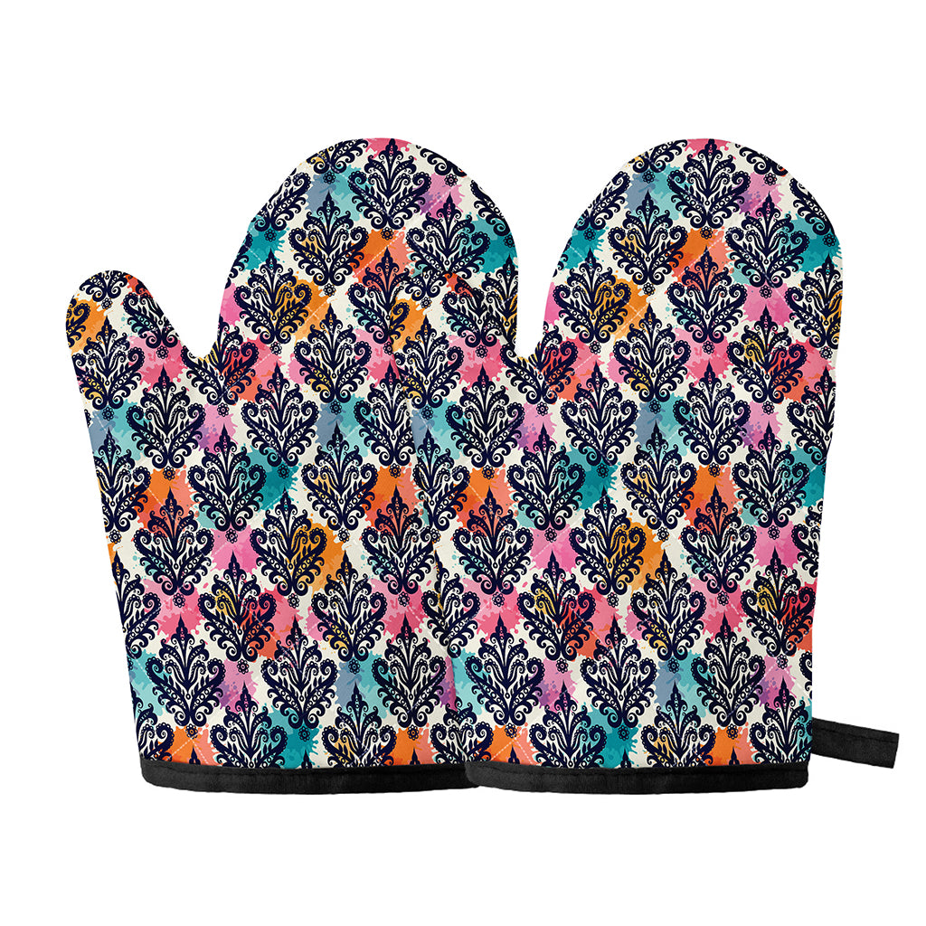Colorful Damask Pattern Print Oven Mitts