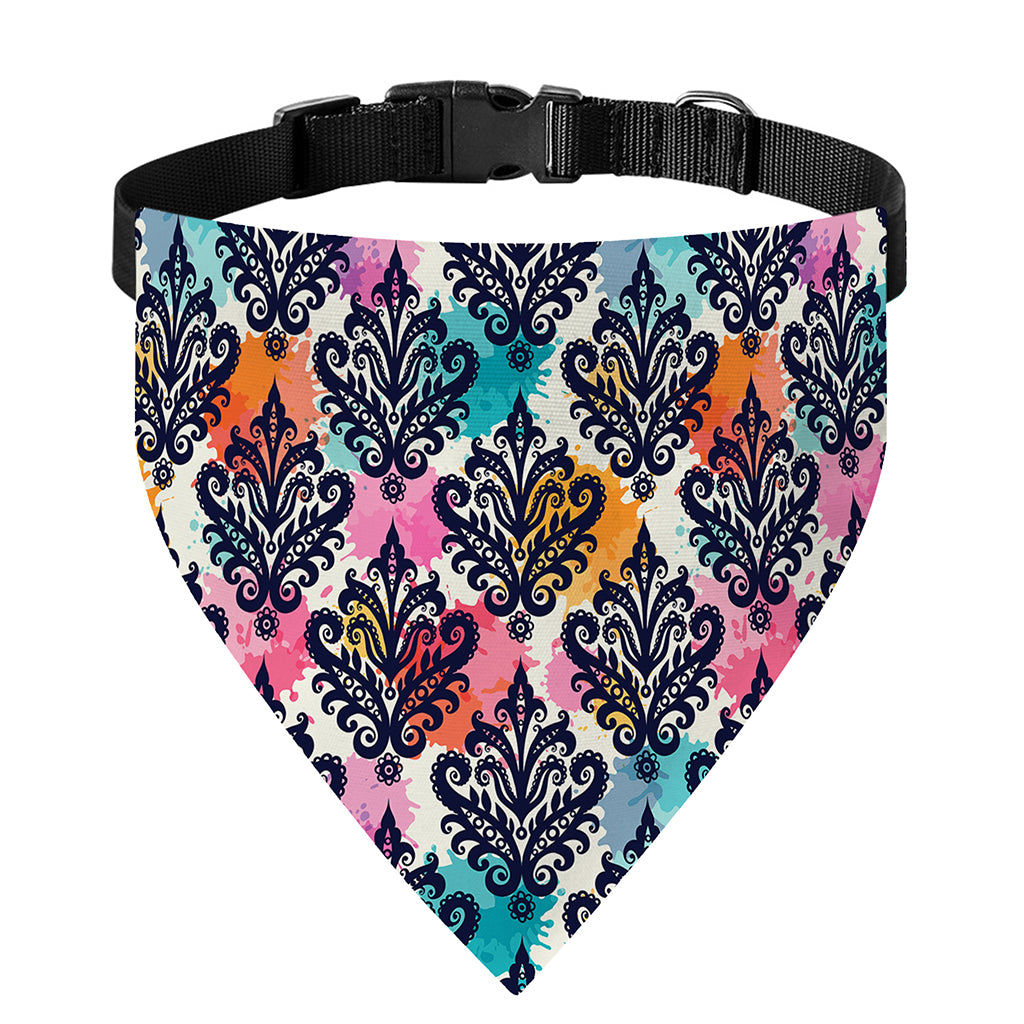 Colorful Damask Pattern Print Over The Collar Dog Bandana