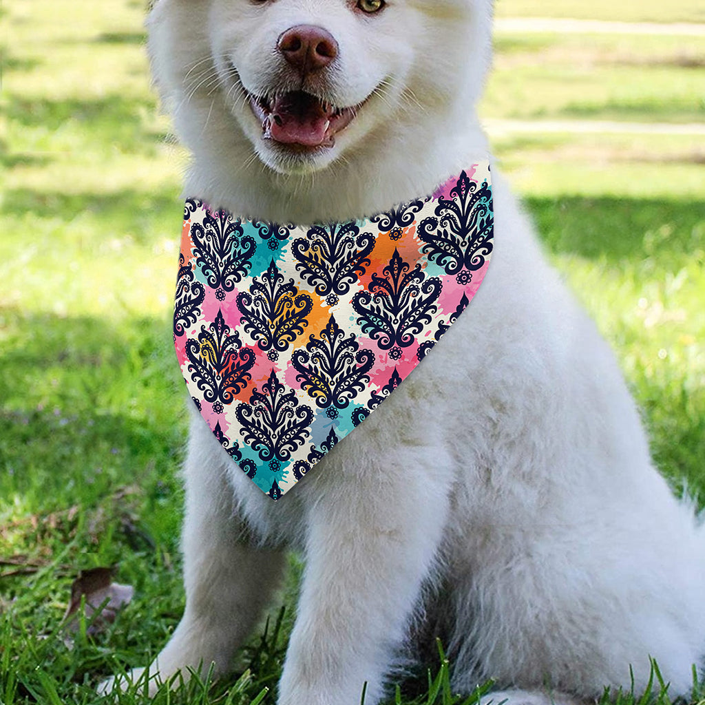 Colorful Damask Pattern Print Over The Collar Dog Bandana