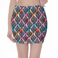 Colorful Damask Pattern Print Pencil Mini Skirt