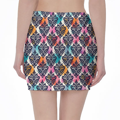 Colorful Damask Pattern Print Pencil Mini Skirt