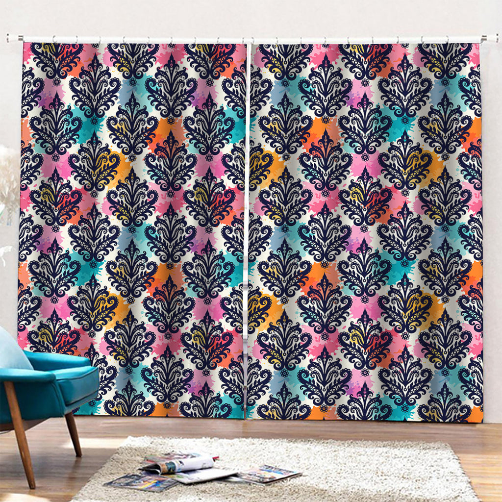 Colorful Damask Pattern Print Pencil Pleat Curtains