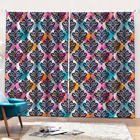 Colorful Damask Pattern Print Pencil Pleat Curtains