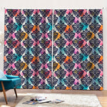Colorful Damask Pattern Print Pencil Pleat Curtains