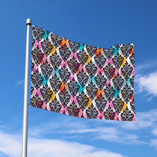 Colorful Damask Pattern Print Polyester Flag