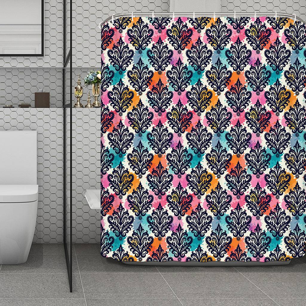 Colorful Damask Pattern Print Polyester Shower Curtain