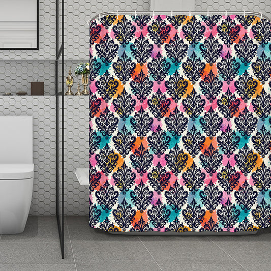 Colorful Damask Pattern Print Polyester Shower Curtain