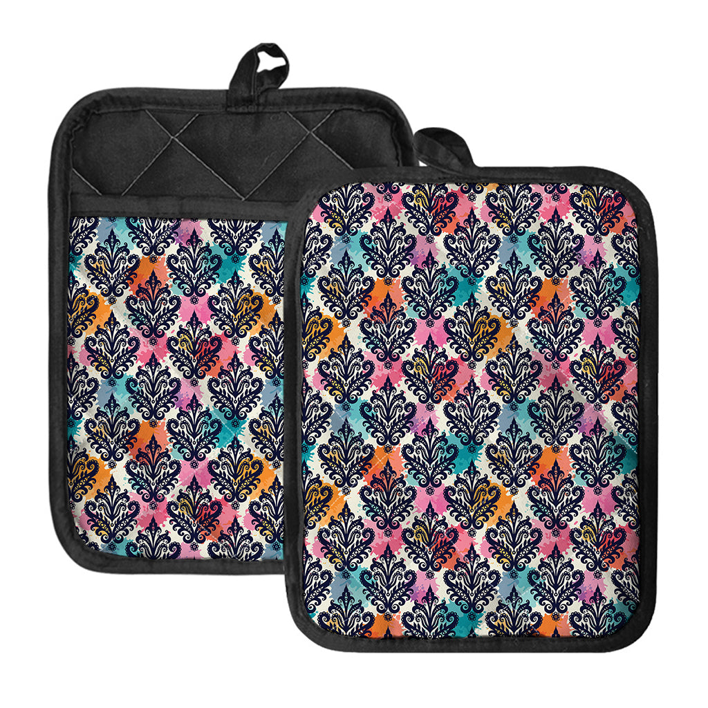 Colorful Damask Pattern Print Pot Holders With Pocket