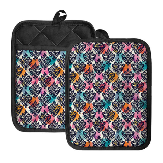 Colorful Damask Pattern Print Pot Holders With Pocket
