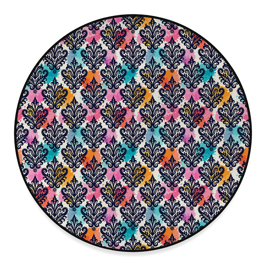 Colorful Damask Pattern Print Round Floor Mat