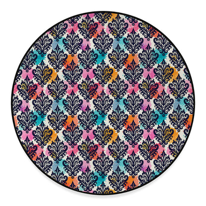 Colorful Damask Pattern Print Round Floor Mat