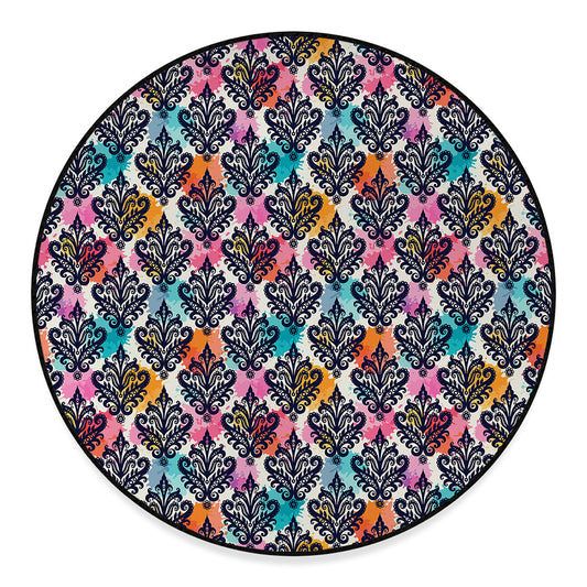Colorful Damask Pattern Print Round Floor Mat