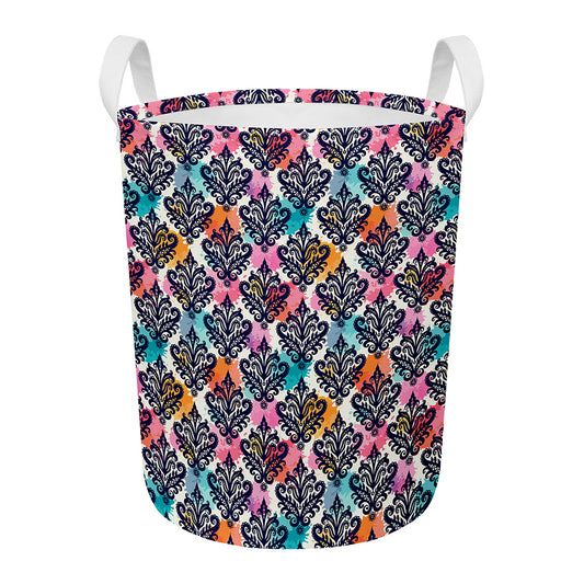 Colorful Damask Pattern Print Round Laundry Basket