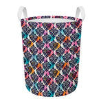 Colorful Damask Pattern Print Round Laundry Basket