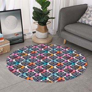 Colorful Damask Pattern Print Round Rug