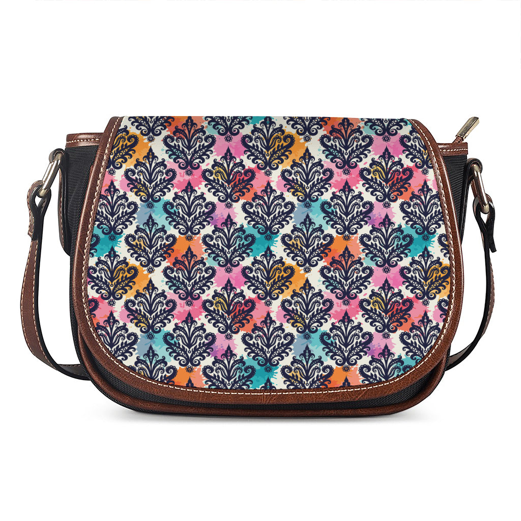 Colorful Damask Pattern Print Saddle Bag
