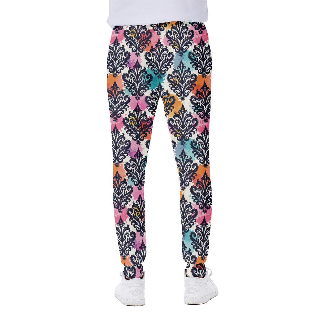 Colorful Damask Pattern Print Scuba Joggers