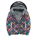 Colorful Damask Pattern Print Sherpa Lined Zip Up Hoodie