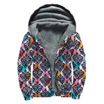 Colorful Damask Pattern Print Sherpa Lined Zip Up Hoodie