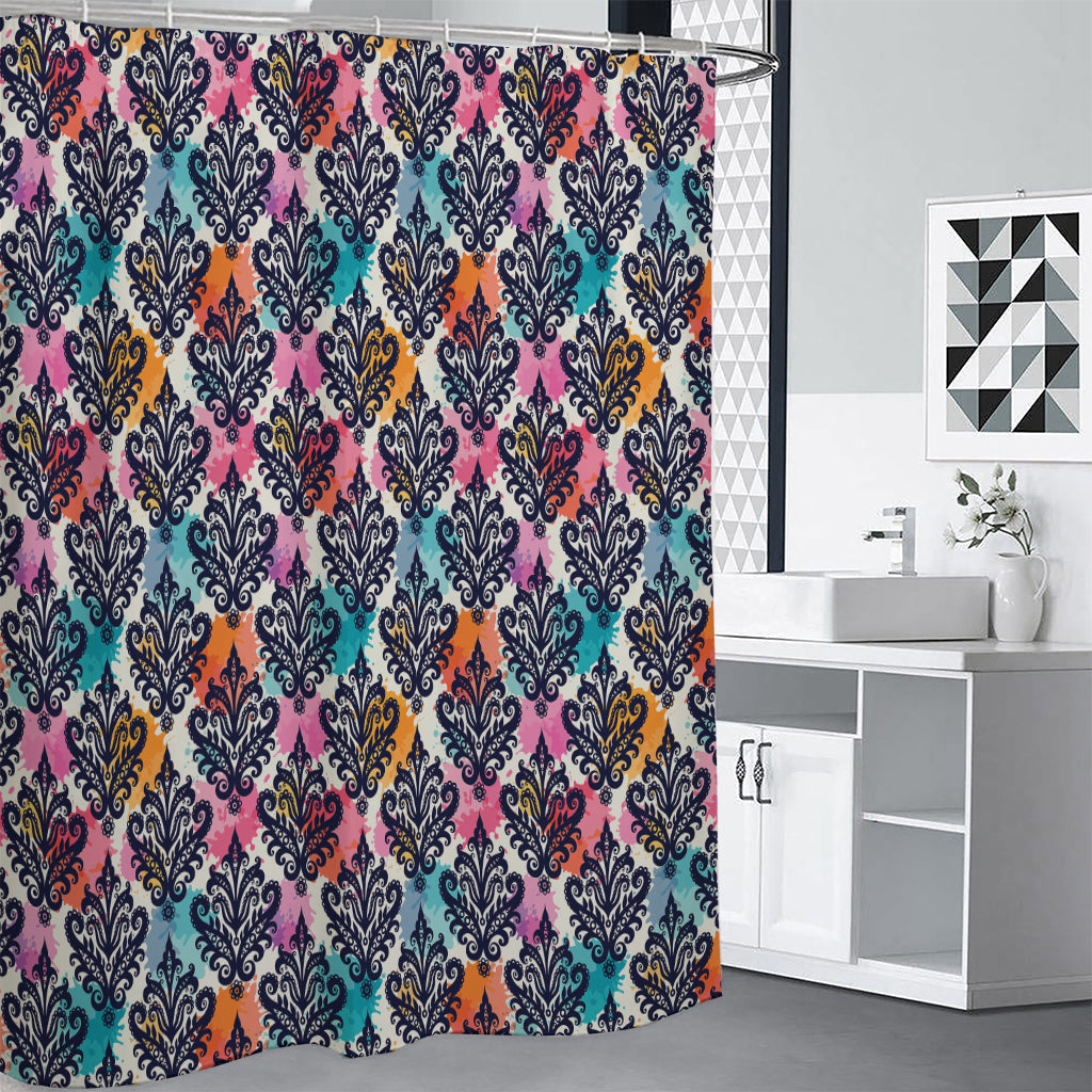 Colorful Damask Pattern Print Shower Curtain