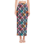 Colorful Damask Pattern Print Side Slit Maxi Skirt