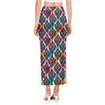 Colorful Damask Pattern Print Side Slit Maxi Skirt