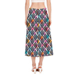 Colorful Damask Pattern Print Side Slit Midi Skirt