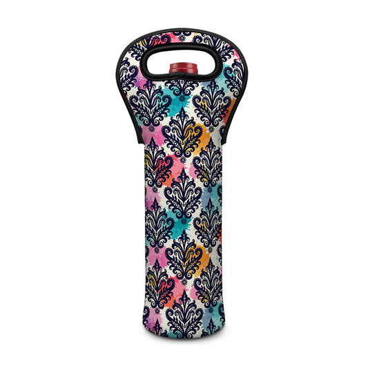 Colorful Damask Pattern Print Single Neoprene Wine Tote