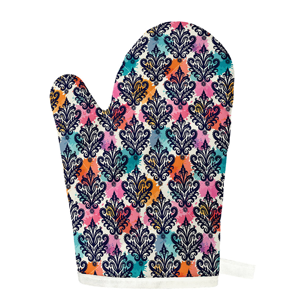 Colorful Damask Pattern Print Single Oven Mitt