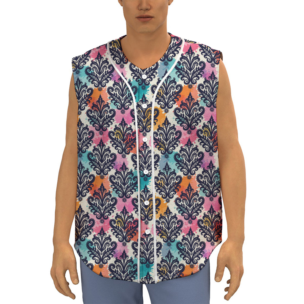 Colorful Damask Pattern Print Sleeveless Baseball Jersey